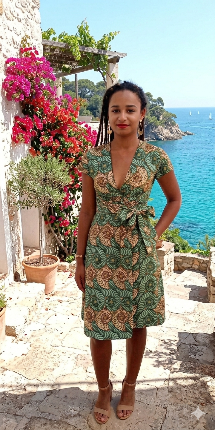 Origami Wrap Dress - Green Concentric Shells