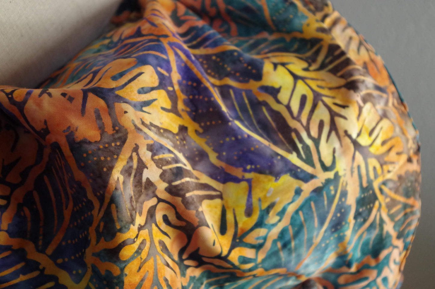 XL Purple Leaf Batik Hoodie - Light Brushed Cotton - Unique piece