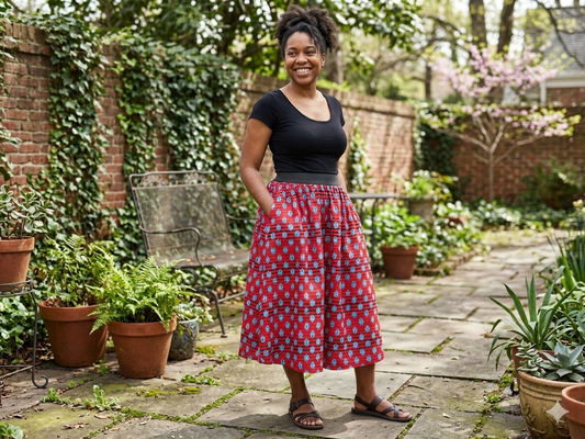 A-shape Skirt - with Pockets ! - Dots Red