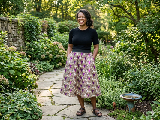A-shape Skirt - with Pockets ! - Grey Hexagon