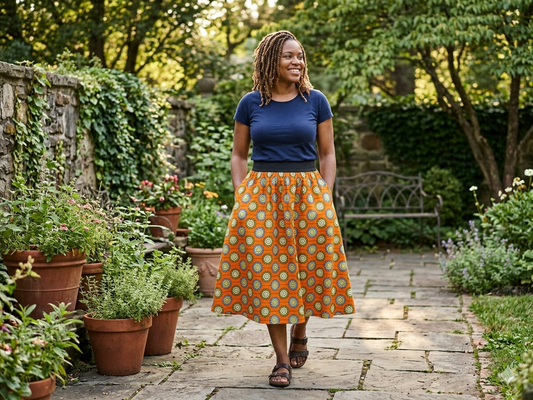 A-shape Skirt - with Pockets ! - Dots Orange