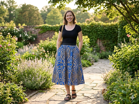 A-shape Skirt - with Pockets ! - Blue Pattern