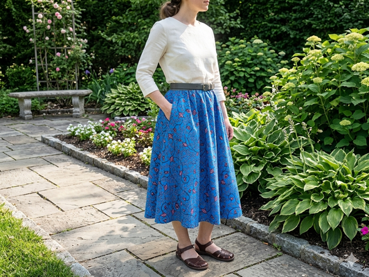 A-shape Skirt - with Pockets ! - Blue Vines