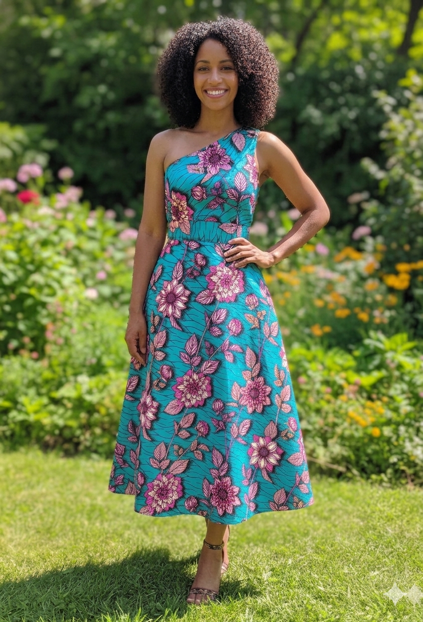 Wrap-Around Skirt Dress - Turquoise Flowers