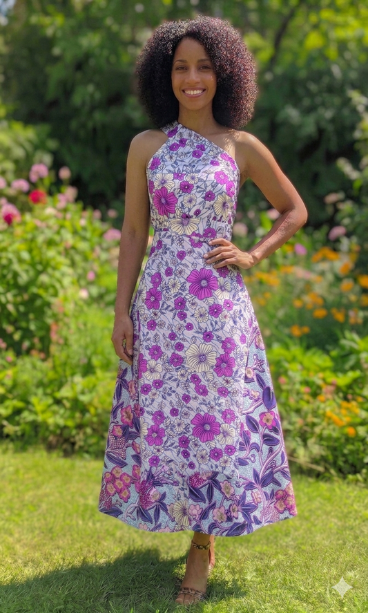 Wrap-Around Skirt Dress - Purple Flowers