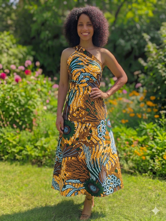 Wrap-Around Skirt Dress - Orange Wave
