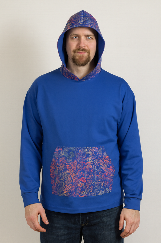 XL Blue Batik Hoodie - Heavy Sweatshirt Cotton