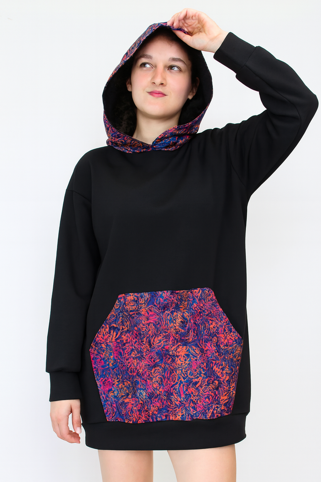 XL Black Batik Hoodie - Heavy Sweatshirt Cotton