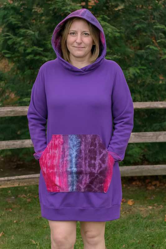 XL Purple Batik Hoodie - Light Brushed Cotton - Unique piece