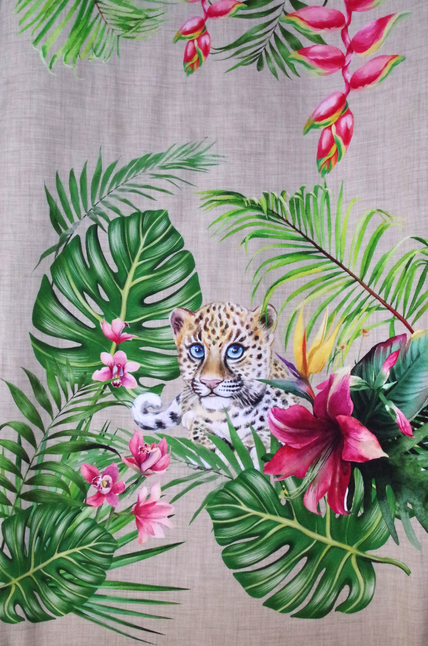 Panneau de tissu Stenzo 100 % coton Oeko-Tex - Guépard et zèbre sur fond lin - 152 x 119 cm