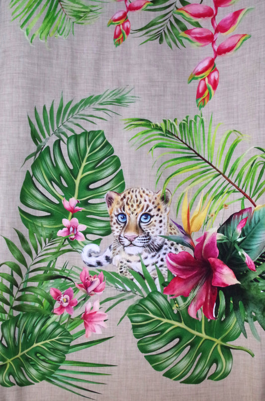 Panneau de tissu Stenzo 100 % coton Oeko-Tex - Guépard et zèbre sur fond lin - 152 x 119 cm