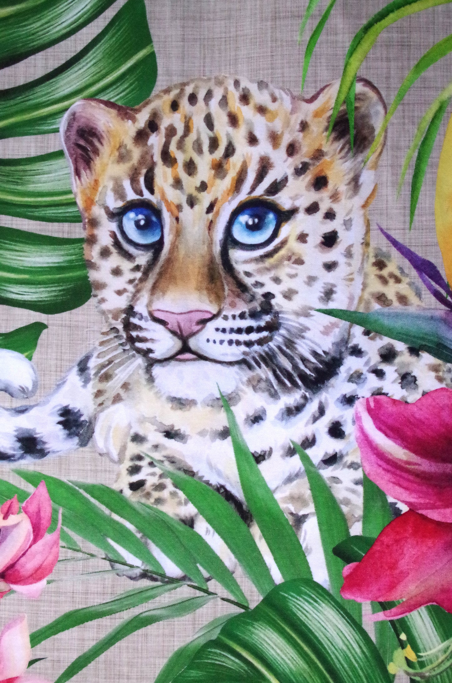 Panneau de tissu Stenzo 100 % coton Oeko-Tex - Guépard et zèbre sur fond lin - 152 x 119 cm