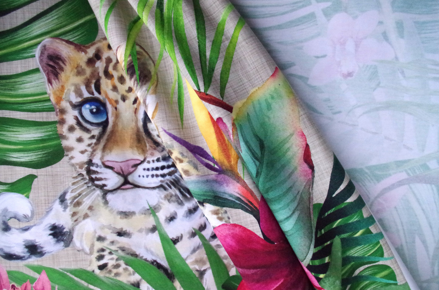 Panneau de tissu Stenzo 100 % coton Oeko-Tex - Guépard et zèbre sur fond lin - 152 x 119 cm