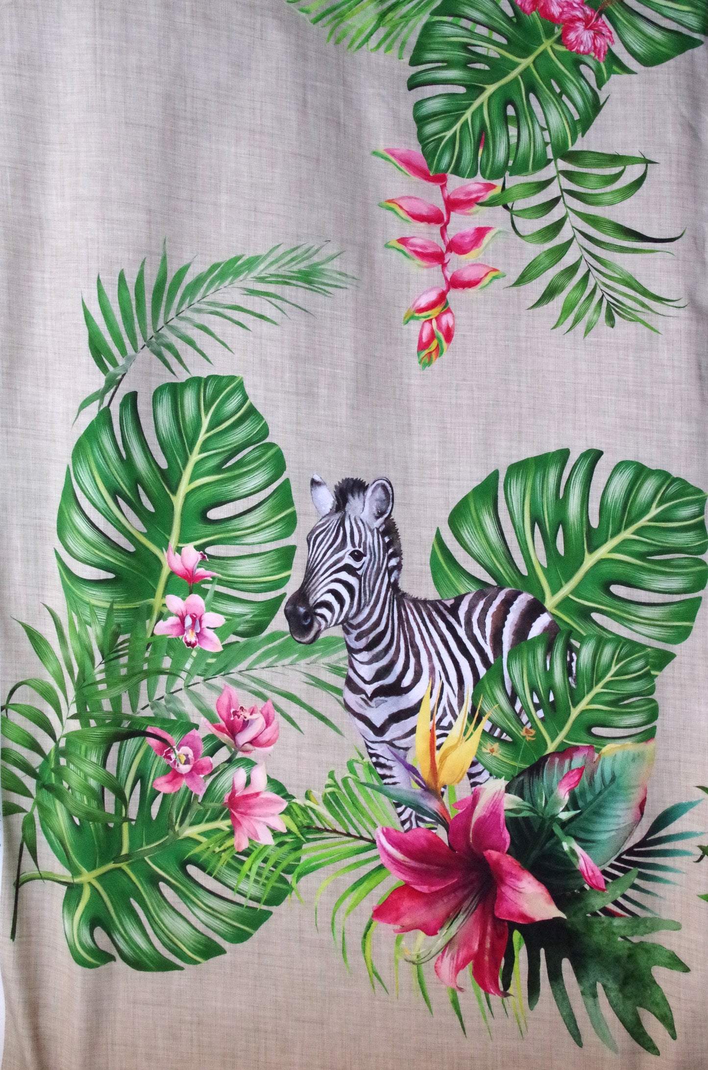 Panneau de tissu Stenzo 100 % coton Oeko-Tex - Guépard et zèbre sur fond lin - 152 x 119 cm