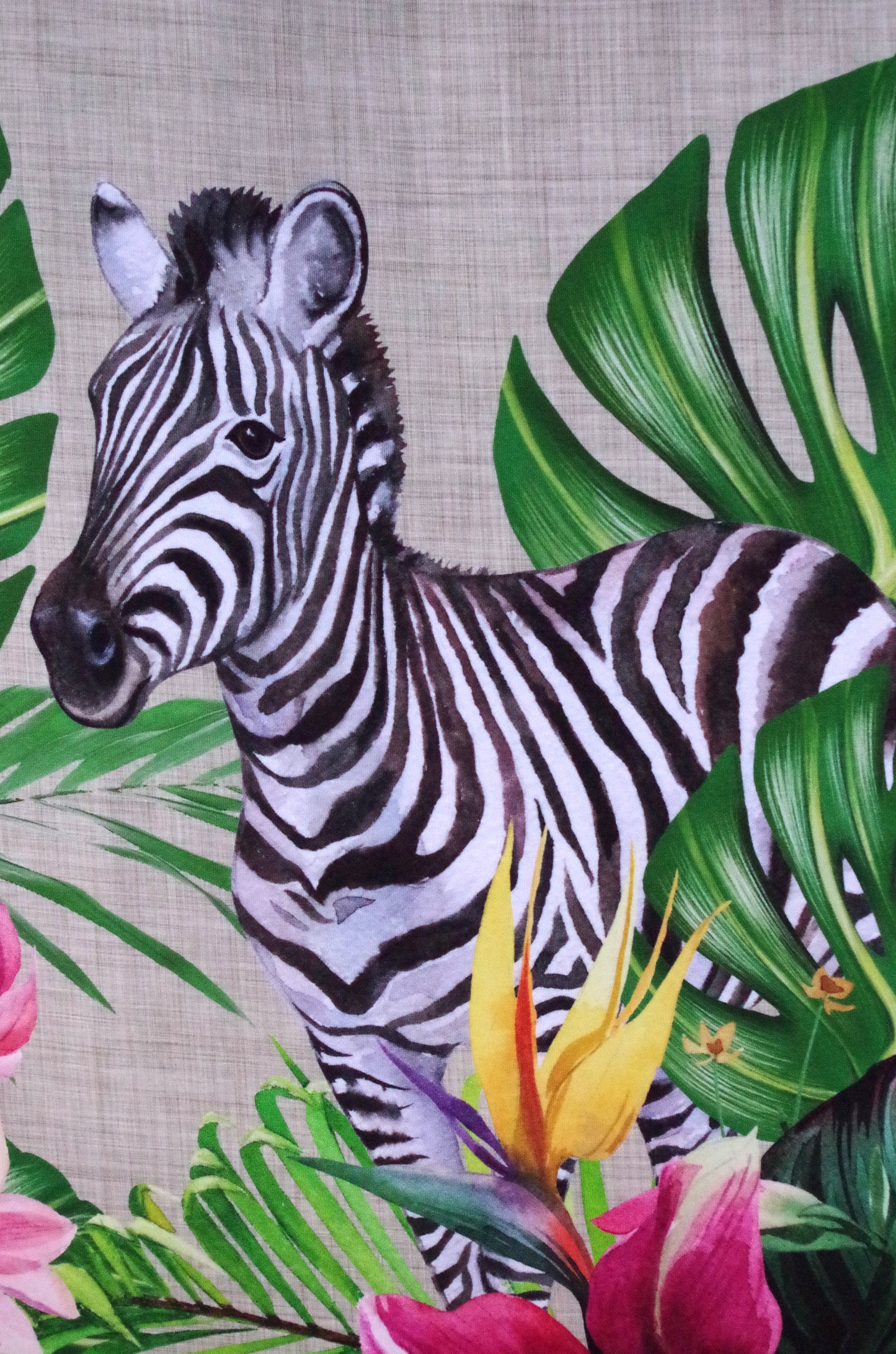 Panneau de tissu Stenzo 100 % coton Oeko-Tex - Guépard et zèbre sur fond lin - 152 x 119 cm