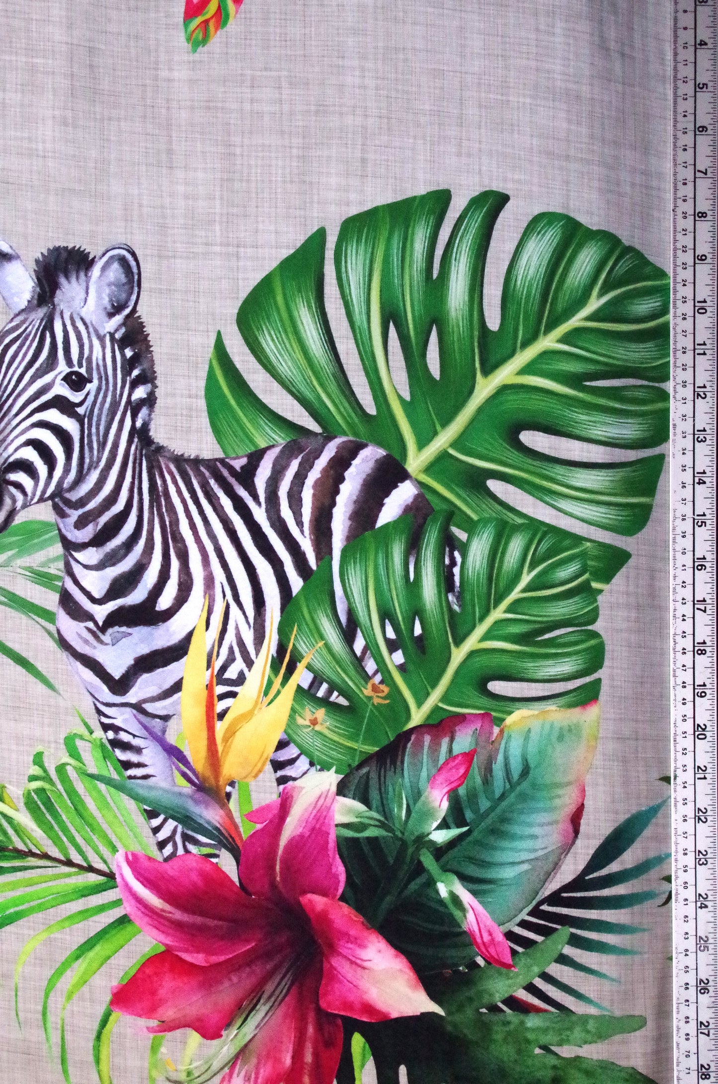 Panneau de tissu Stenzo 100 % coton Oeko-Tex - Guépard et zèbre sur fond lin - 152 x 119 cm