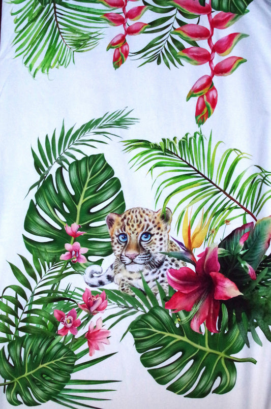 Panneau de tissu Stenzo 100 % coton Oeko-Tex - Guépard et zèbre sur fond blanc - 152 x 119 cm