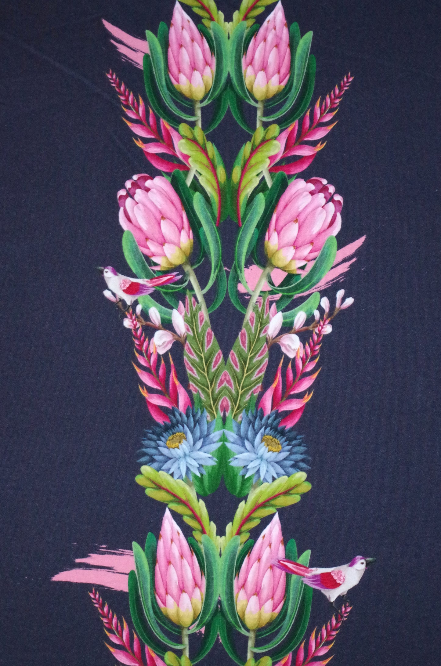 Panneau en tissu Stenzo 100 % coton Oeko-Tex - Flamant rose sur bleu marine - 152 x 119 cm