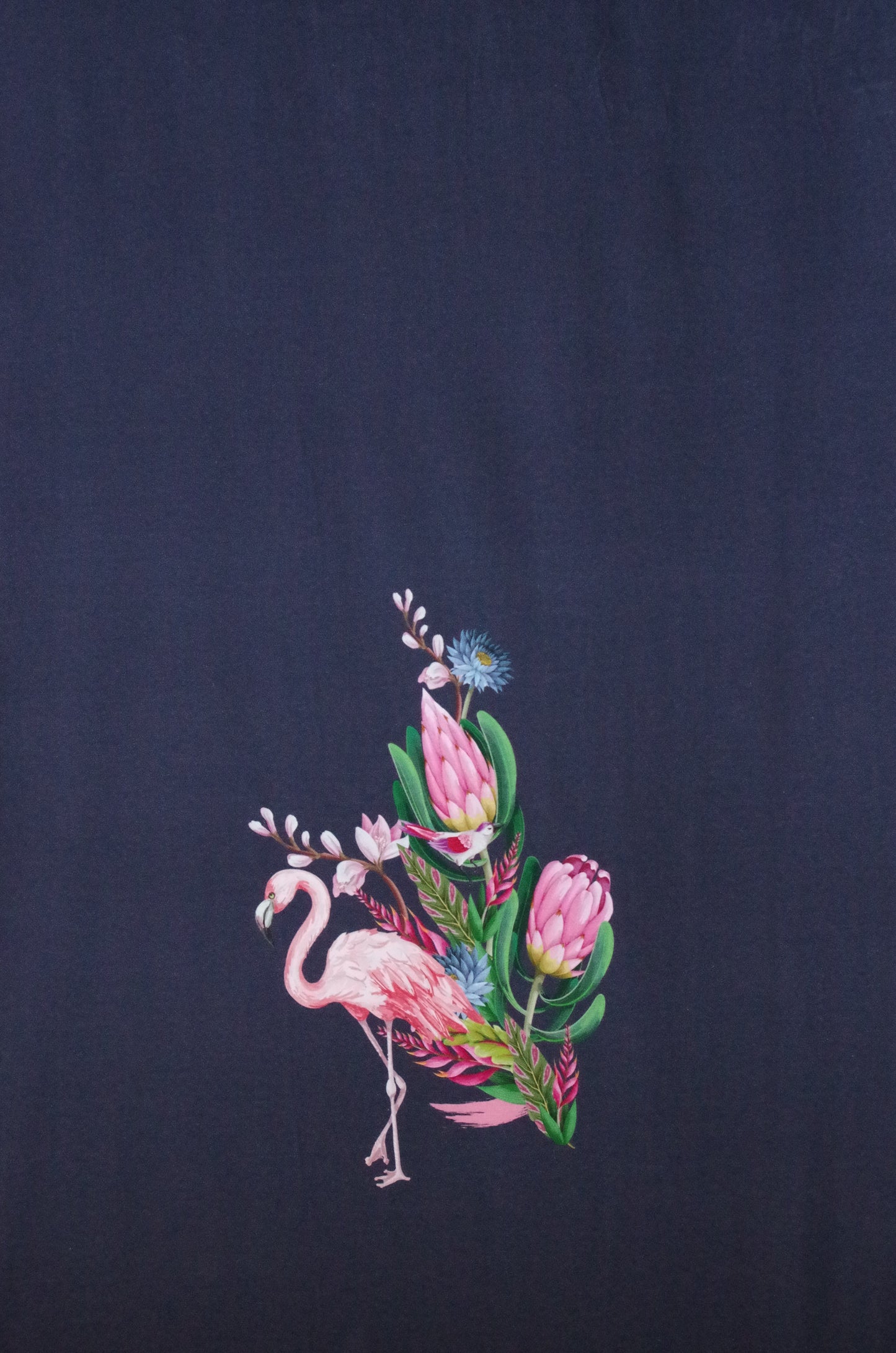 Panneau en tissu Stenzo 100 % coton Oeko-Tex - Flamant rose sur bleu marine - 152 x 119 cm