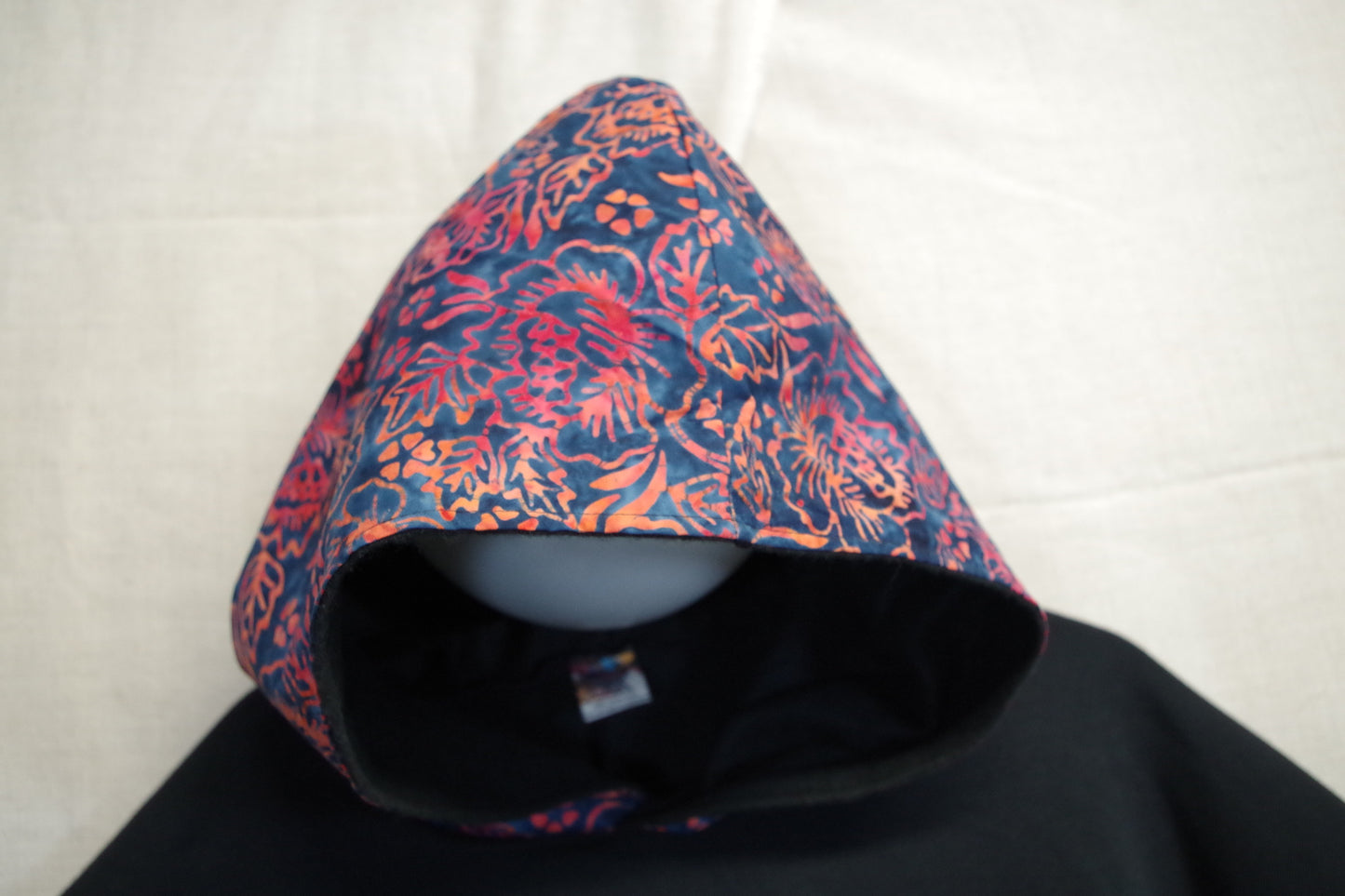 XL Black Batik Hoodie - Heavy Sweatshirt Cotton