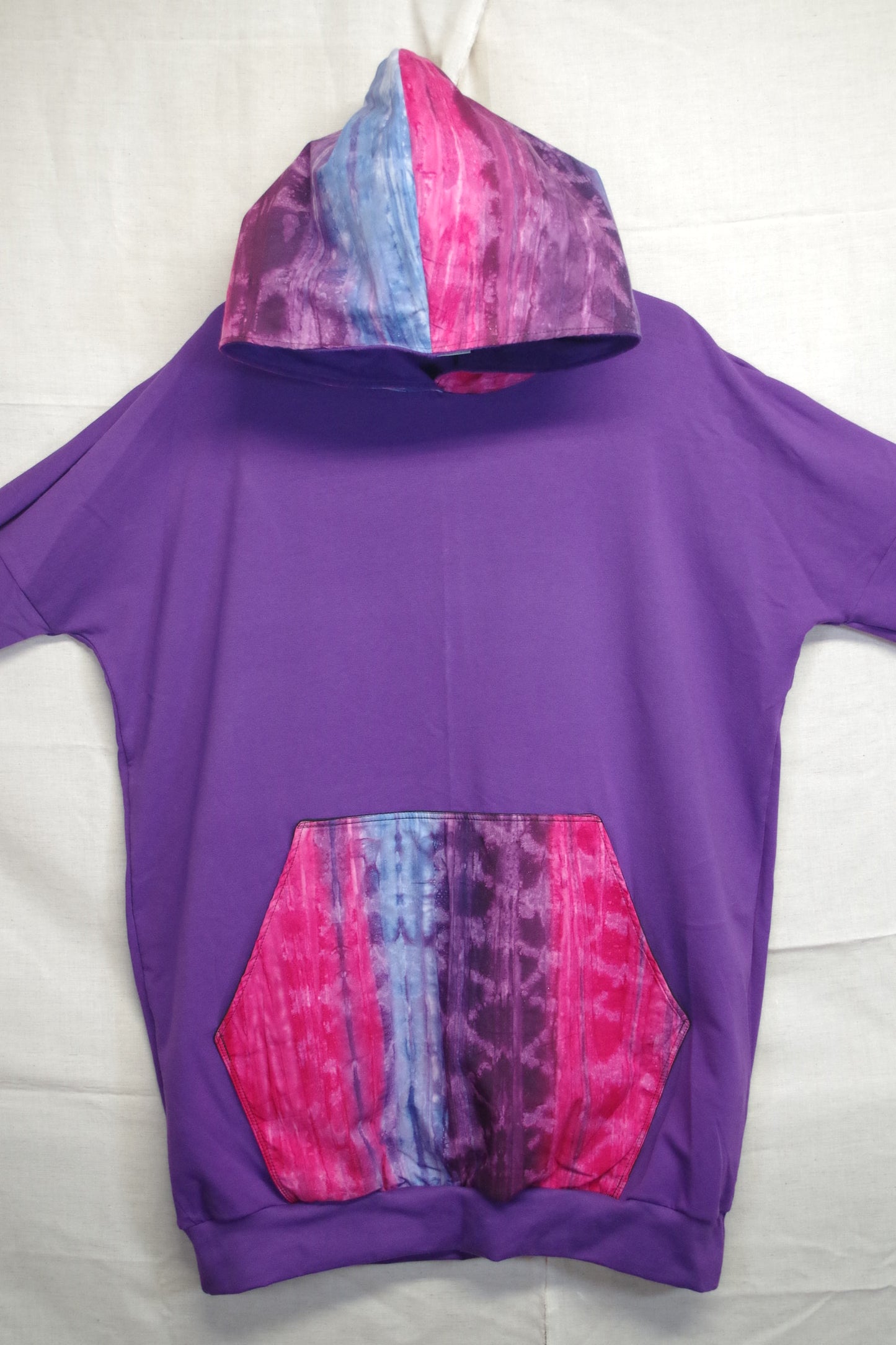 XL Purple Batik Hoodie - Light Brushed Cotton - Unique piece