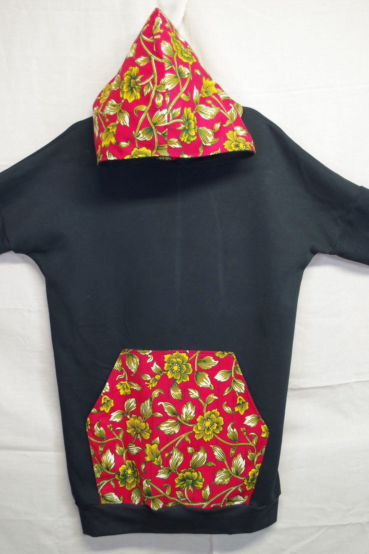 XL Black Red Flower Hoodie - Heavy Sweatshirt Cotton