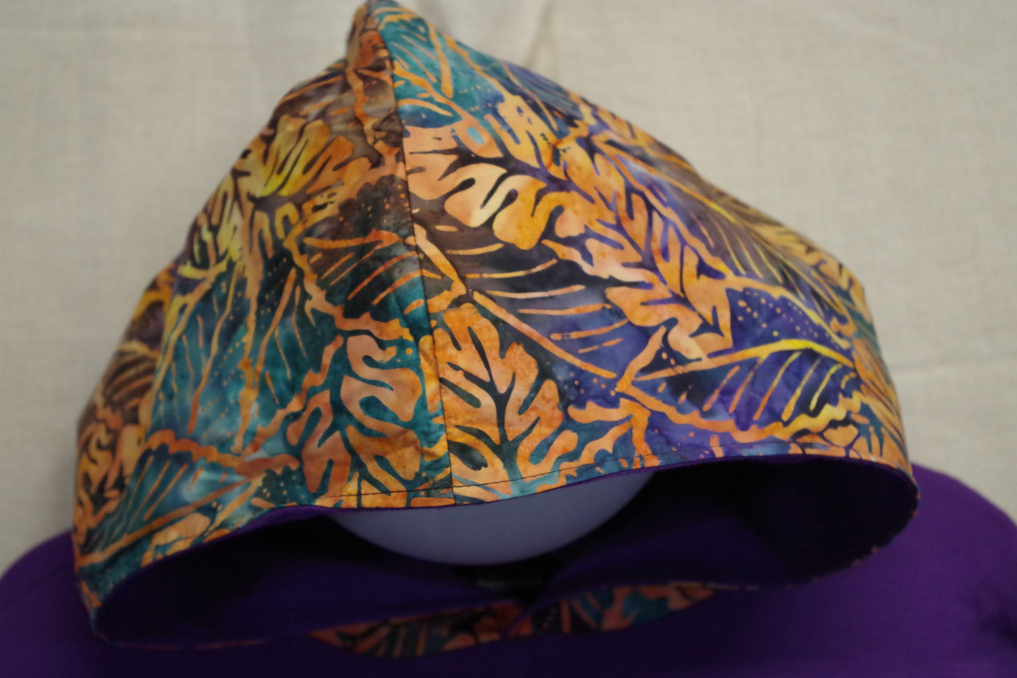 XL Purple Leaf Batik Hoodie - Light Brushed Cotton - Unique piece