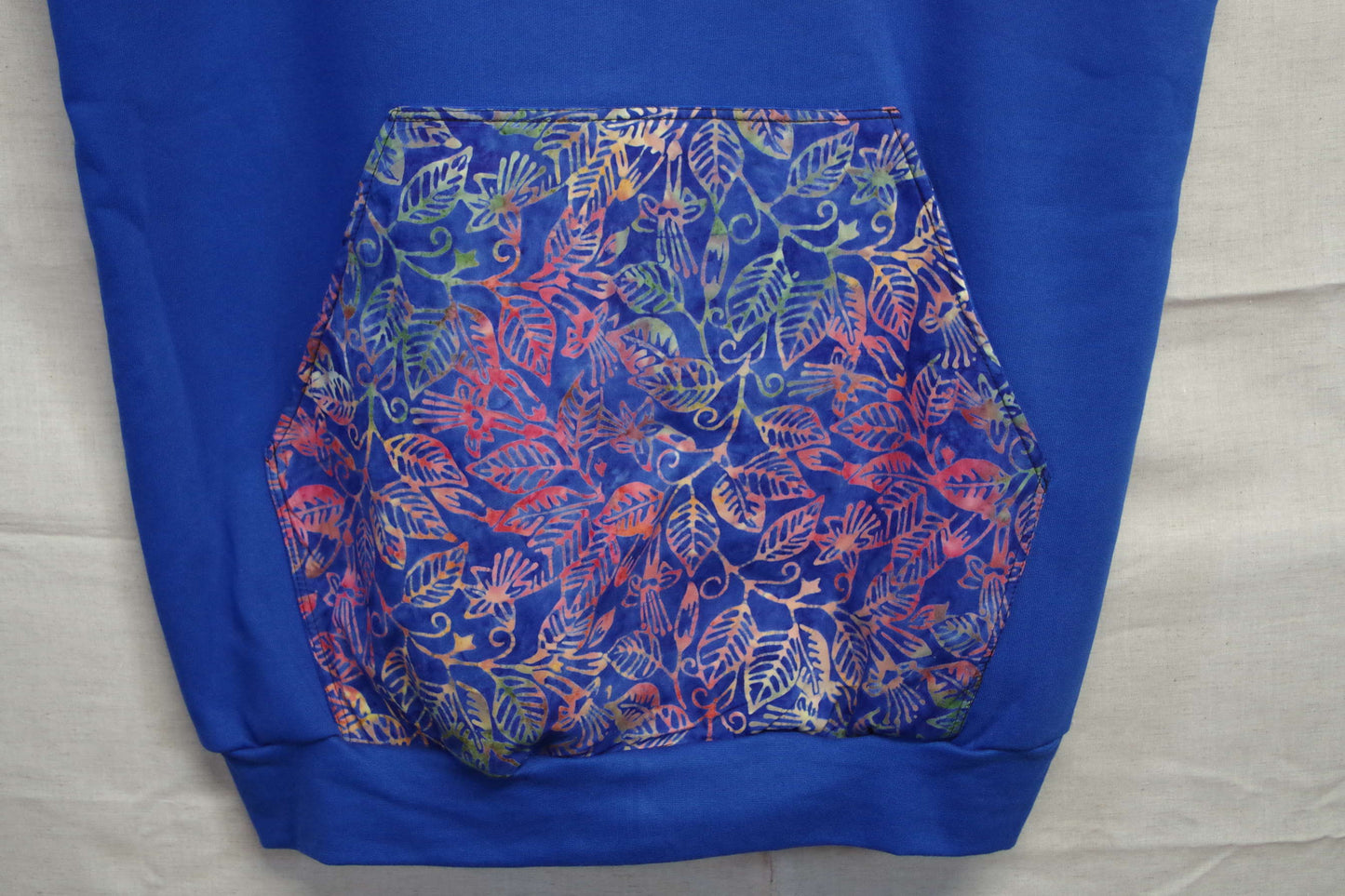 XL Blue Batik Hoodie - Heavy Sweatshirt Cotton