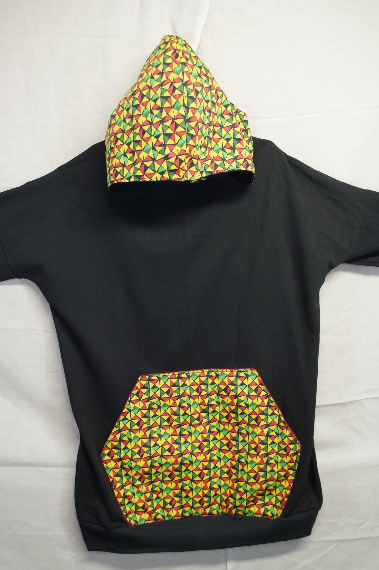 XL Black Rasta Color Hoodie - Heavy Sweatshirt Cotton