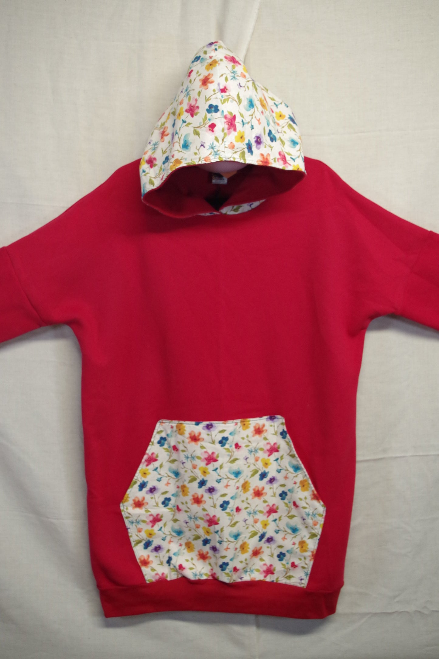 XL Red White Flower Hoodie - Heavy Sweatshirt Cotton