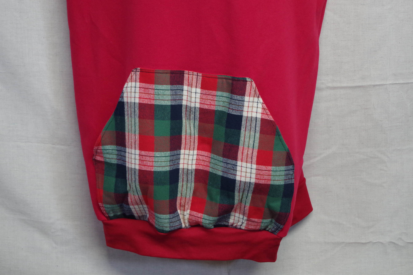 XL Red Plaid Long Hoodie - Heavy Sweatshirt Cotton