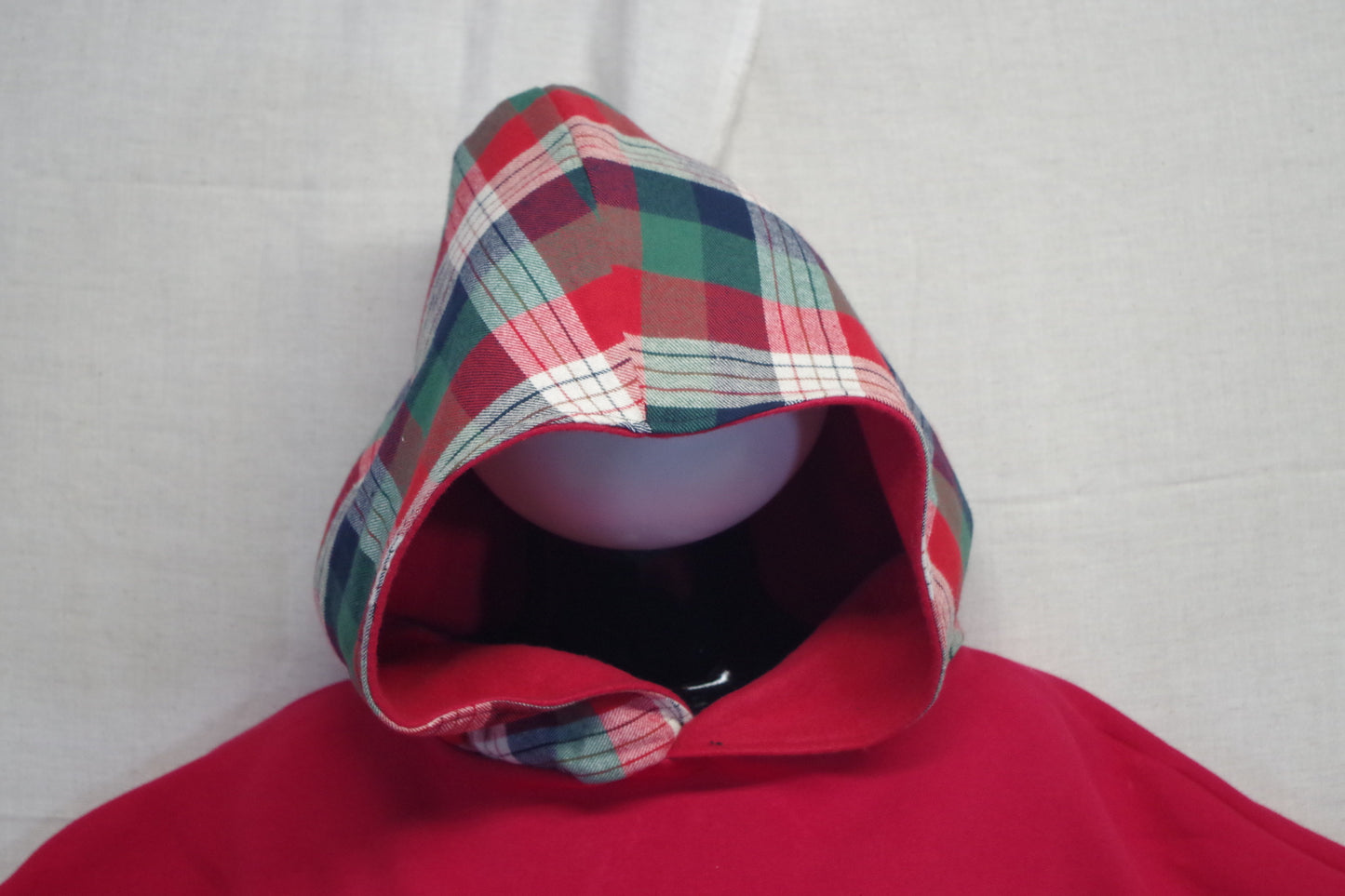 XL Red Plaid Long Hoodie - Heavy Sweatshirt Cotton