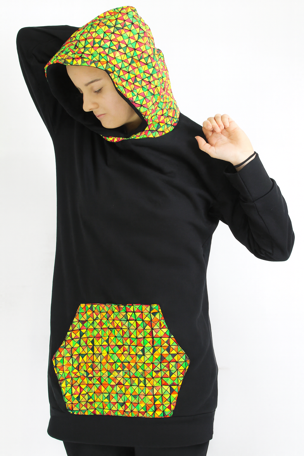 XL Black Rasta Color Hoodie - Heavy Sweatshirt Cotton