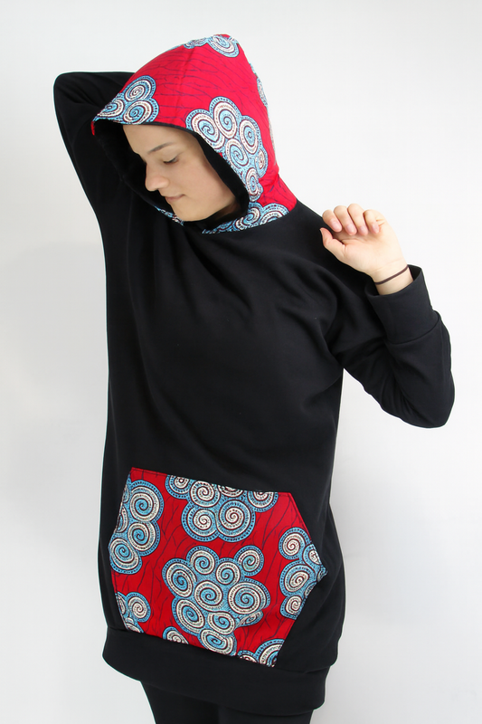 XL Red Cloud Long Hoodie- Heavy Sweatshirt Cotton