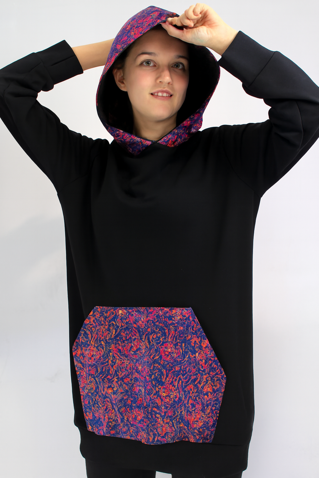 XL Black Batik Hoodie - Heavy Sweatshirt Cotton