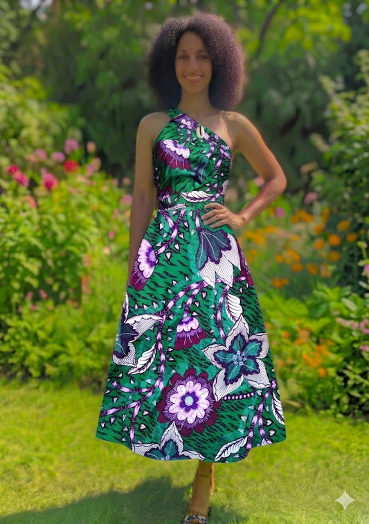 Wrap-Around Skirt Dress - Green Bouquet