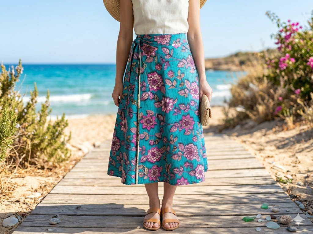 Wrap-Around Skirt Dress - Turquoise Flowers